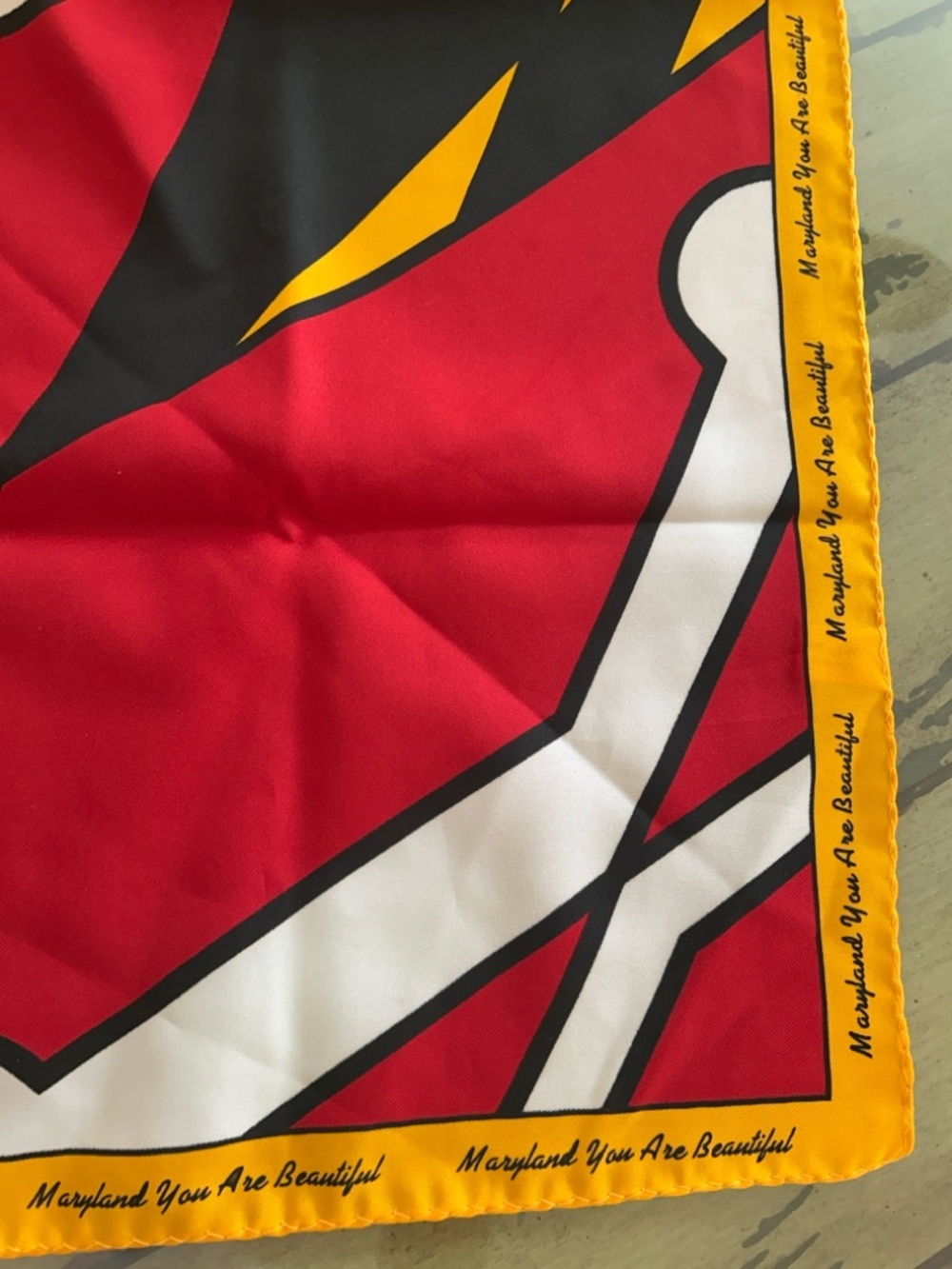 Bold Graphic Red, White, Yellow & Black Silk Scarf Italian 26“ x 26“ - Picture 9 of 11